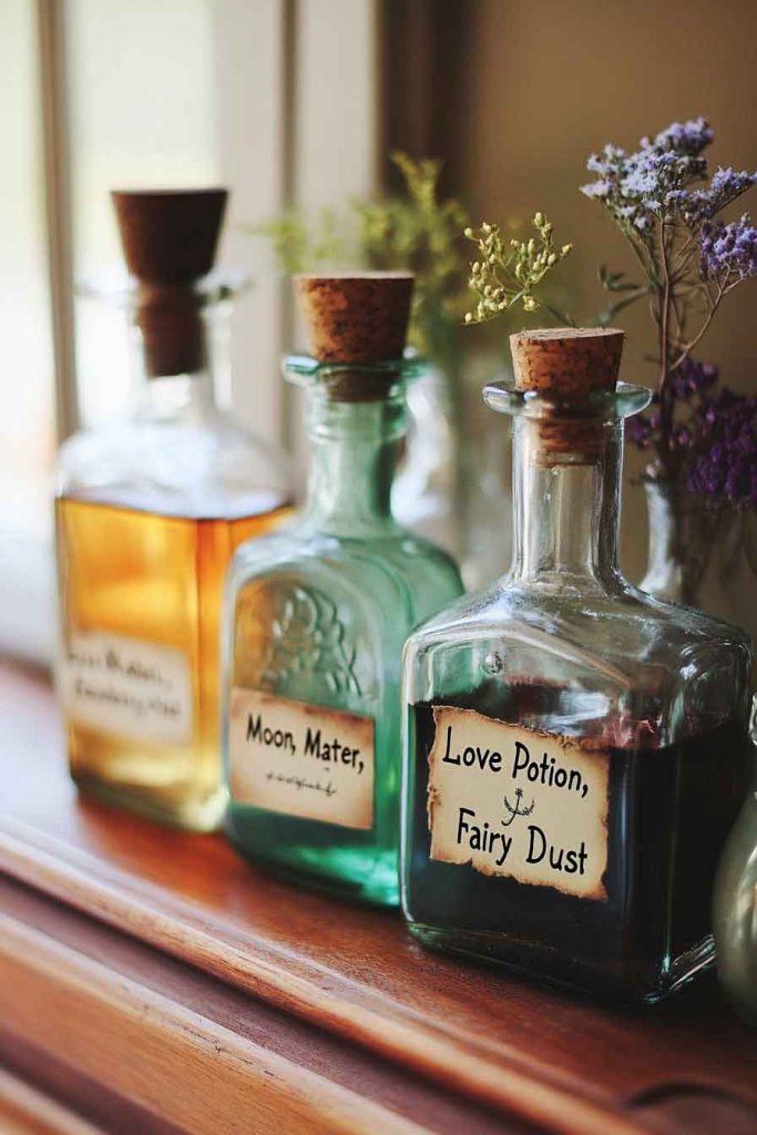 Vintage Bottle Potion Display with Cork Stoppers