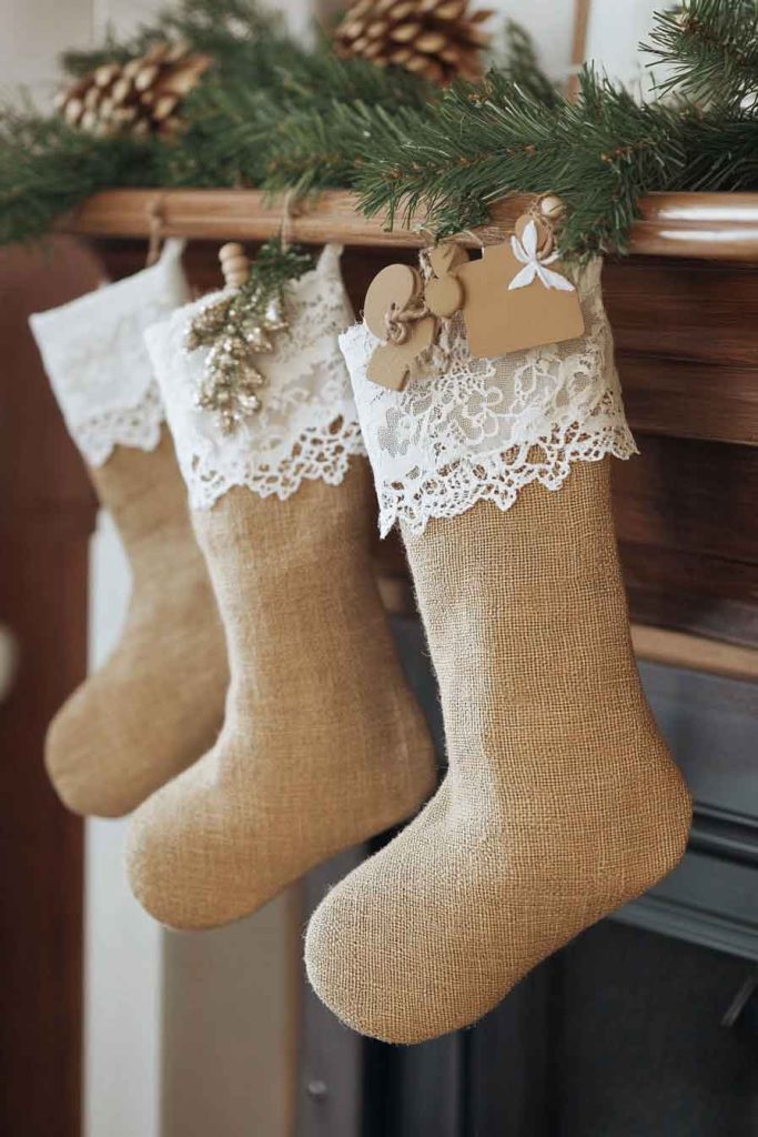 Burlap and Lace Christmas Stockings