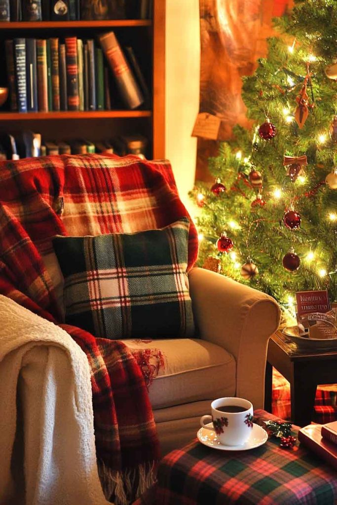 Cozy Reading Nook with Plaid and Tartan Patterns