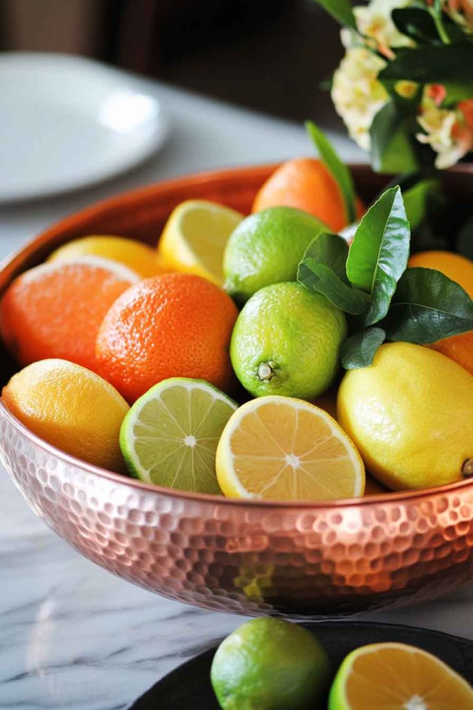 Hammered Copper Bowl with Fruit