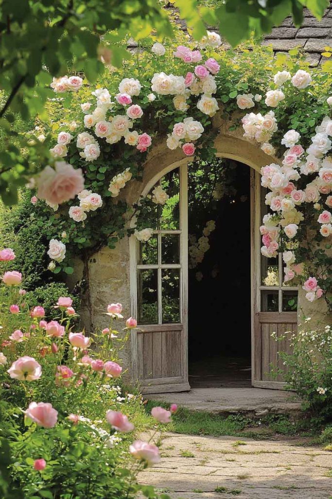 Rose-Covered Cottage with Arched Doorway