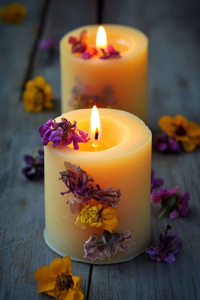 Handmade Beeswax Candles with Dried Flowers