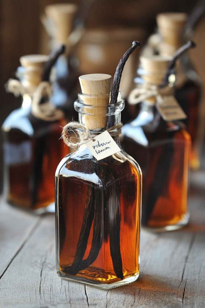 Homemade Vanilla Extract in Vintage Bottles