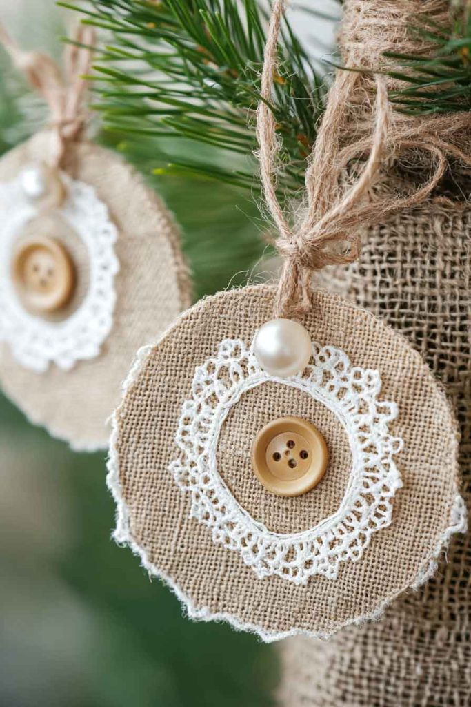 Burlap and Lace Rustic Ornaments