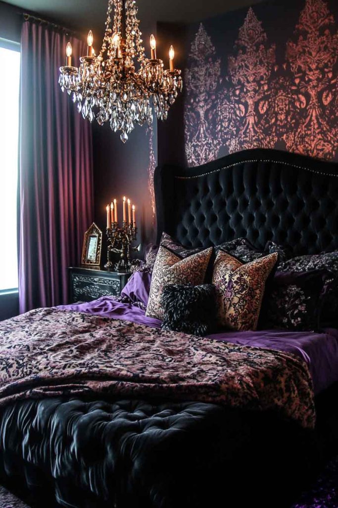 Glamorous Gothic Bedroom with Metallic Accents
