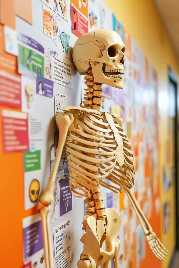 Skeleton Anatomy Lesson Display with Educational Labels
