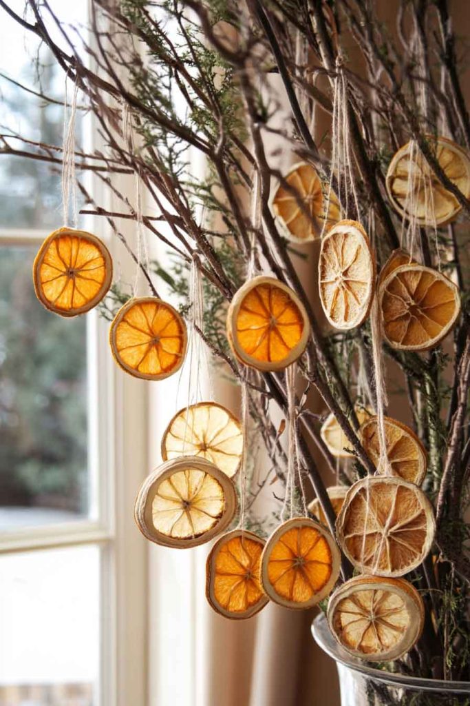 Dried Orange Slice Ornaments on Natural Branches