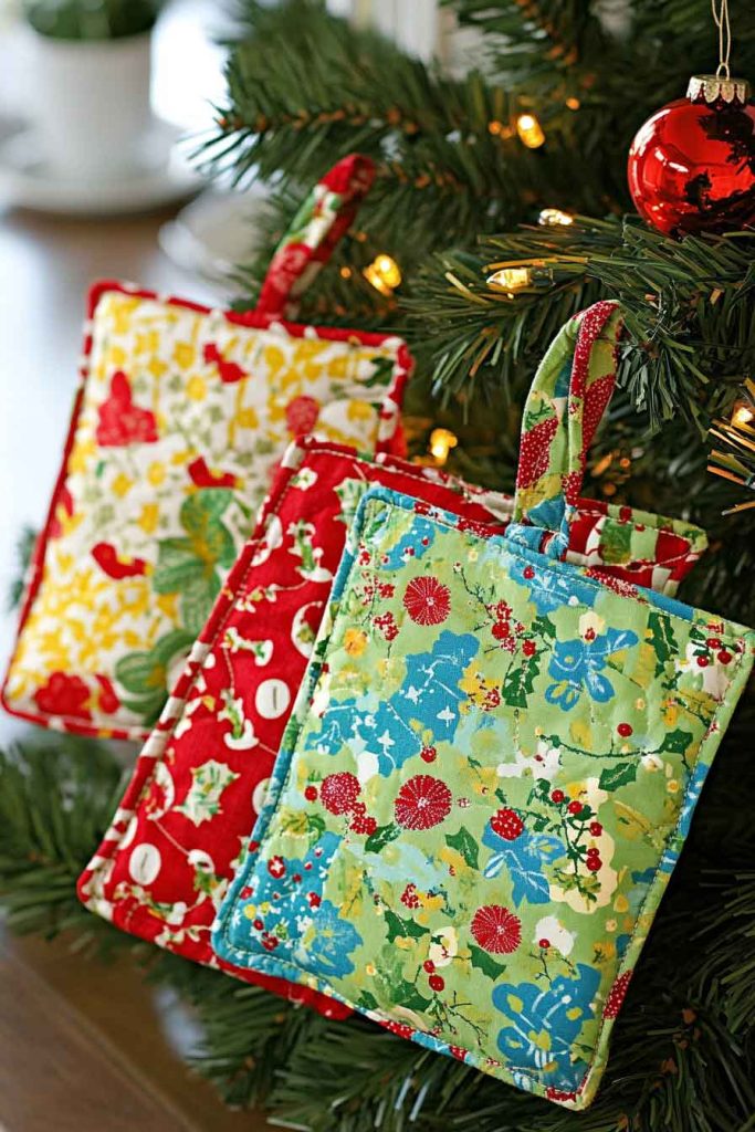Quilted Pot Holders with Festive Fabrics