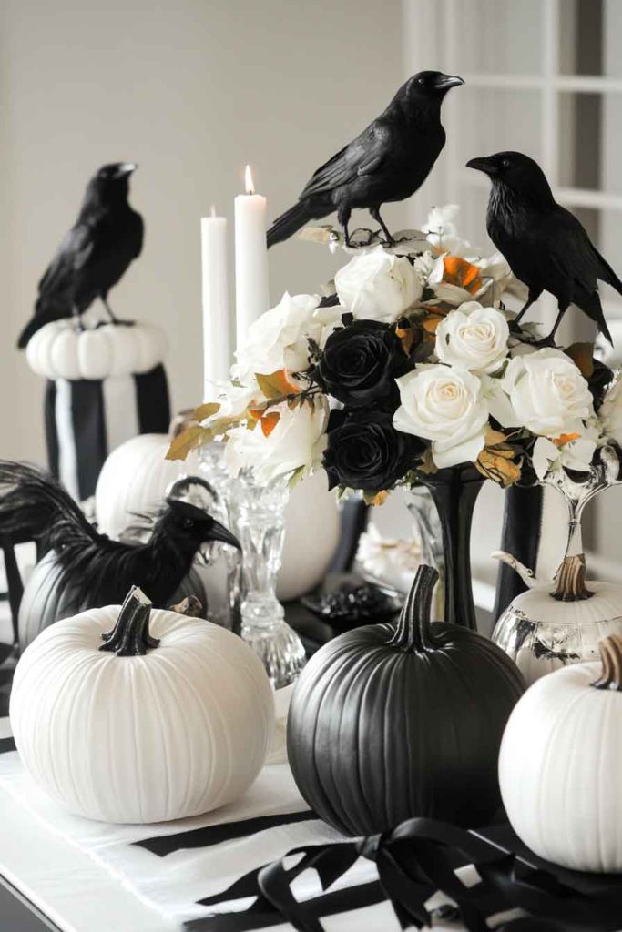 Elegant Black and White Halloween Display