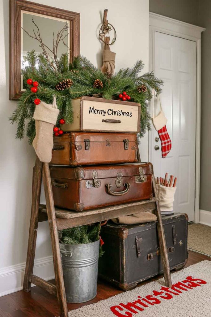 Entryway Decorated with Vintage Luggage