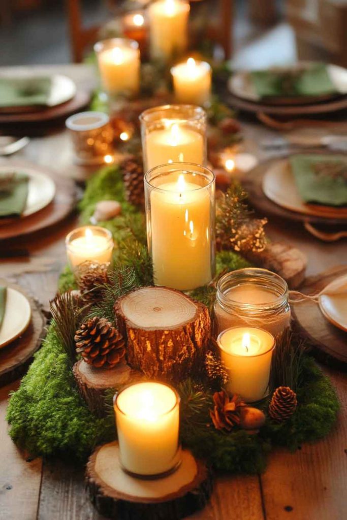 Cozy Candlelit Woodland Table