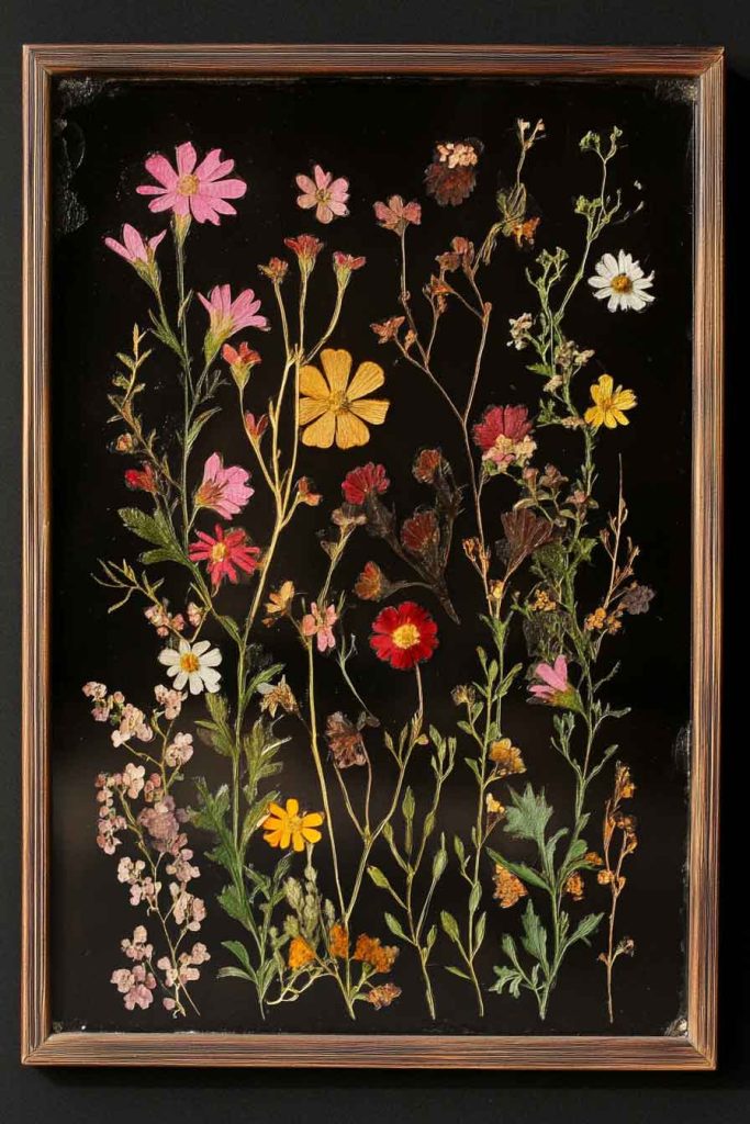 Pressed Flower Frame with Black Background