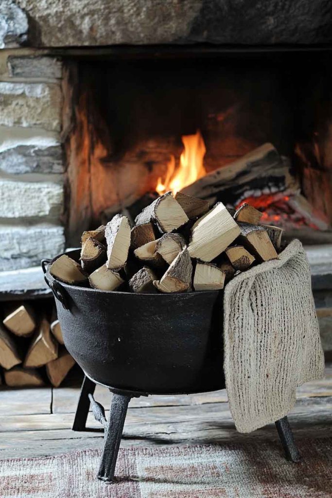 Vintage Firewood Holder by the Hearth