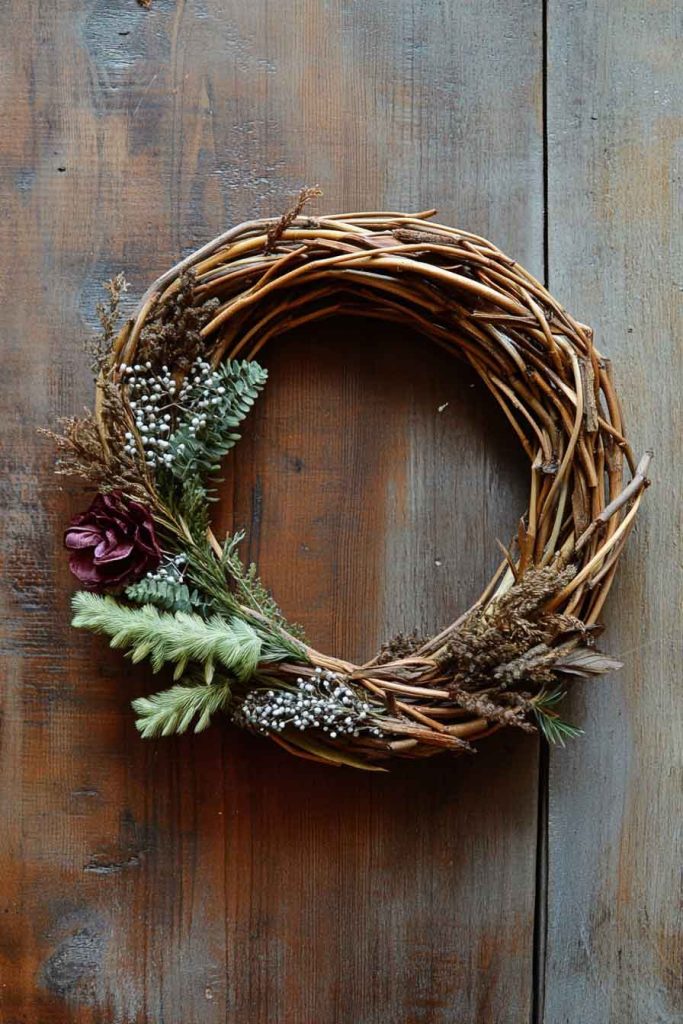 Handwoven Willow Wreath with Seasonal Decorations