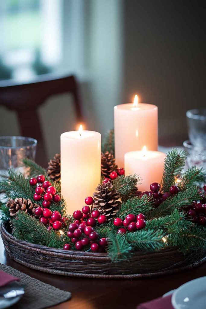 Evergreen and Cranberry Centerpiece