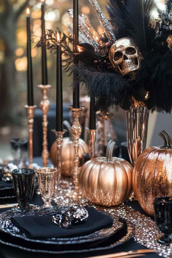 Glam Halloween Entry Table with Metallic Accents