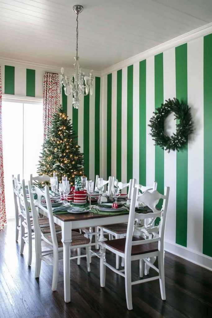Green and White Wide Stripes
