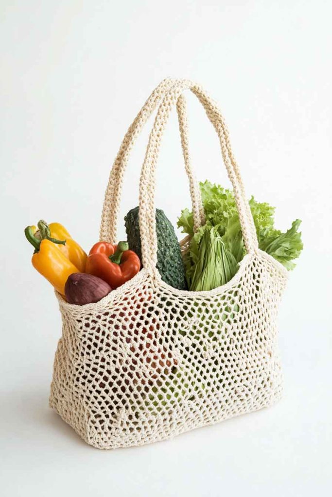 Hand-Crocheted Market Bag in Natural Cotton