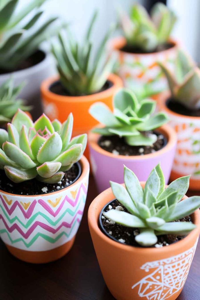 Hand-Painted Plant Pots with Succulents