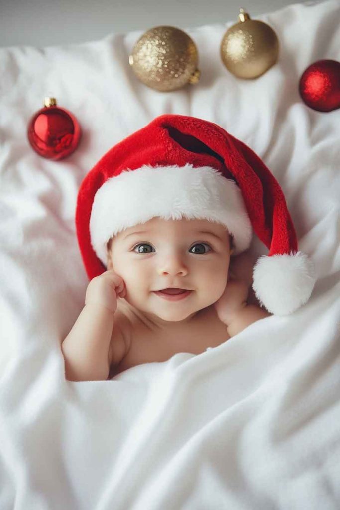 Classic Santa Hat with White Blanket Background