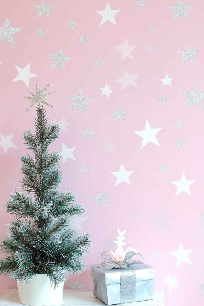 Soft Pink with Silver Stars
