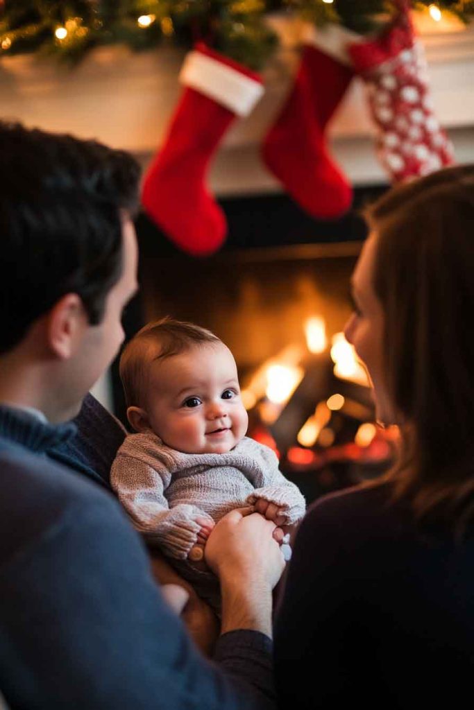Candid Family Moment by the Fireplace