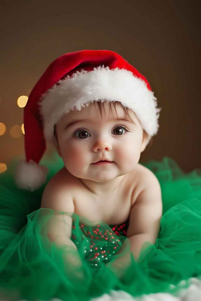 Baby in Festive Tutu with Santa Hat