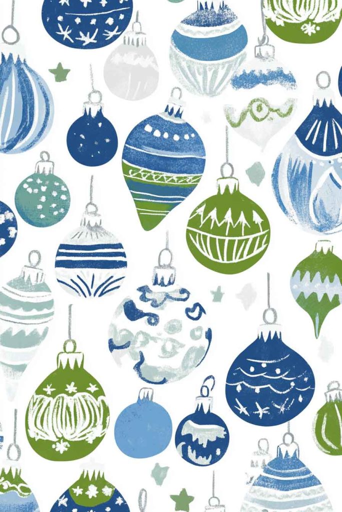 White with Blue and Green Ornaments