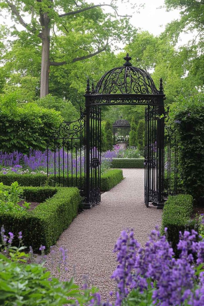 Victorian Secret Garden with Ornate Ironwork