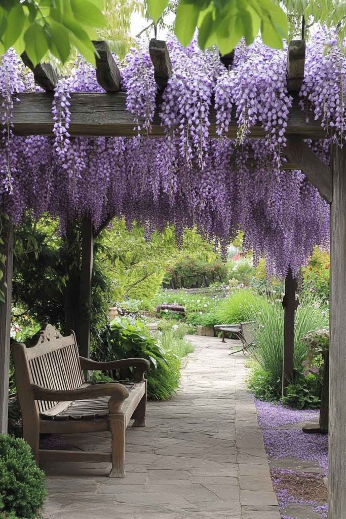 Romantic Garden with Cascading Wisteria