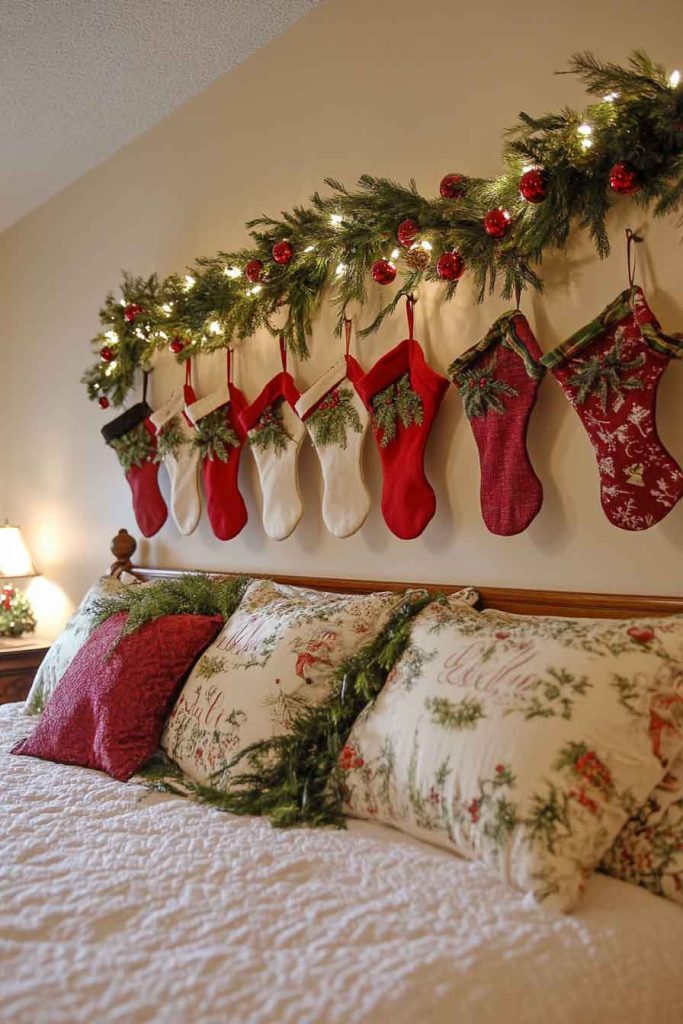 Traditional Garland and Stocking Wall Display