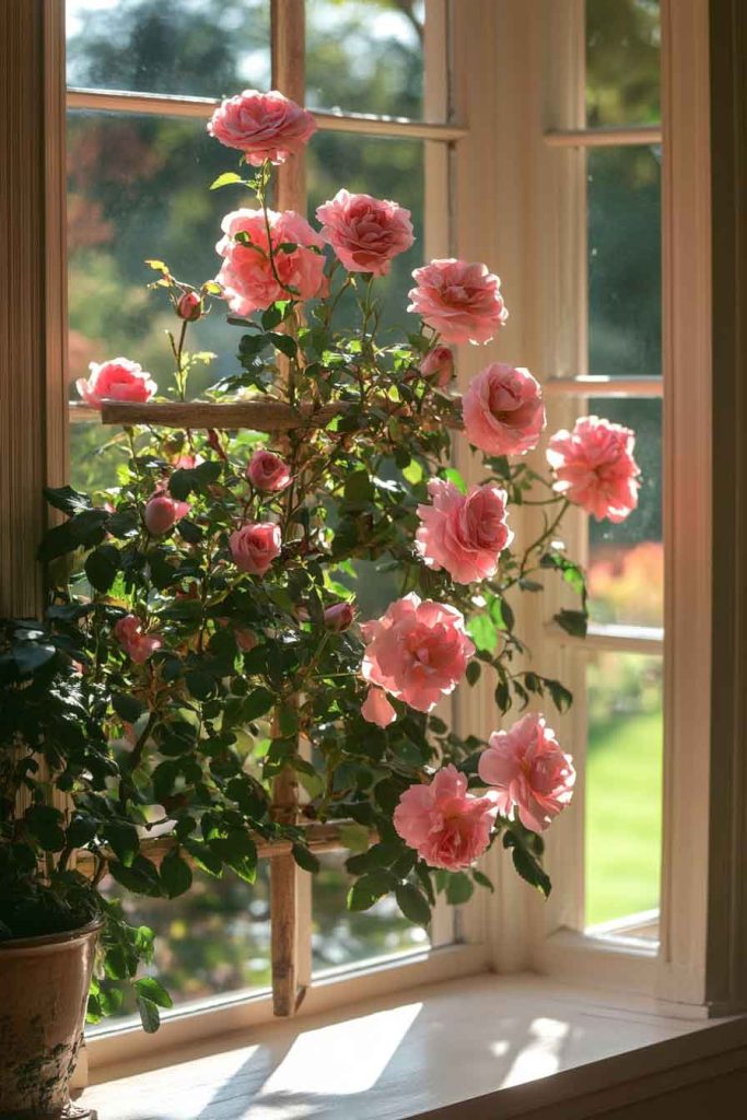 Climbing Roses on a Garden Trellis Indoor Setup