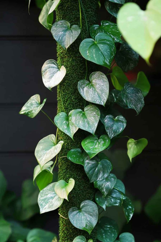 Scindapsus Pictus Climbing in Low Light Corner