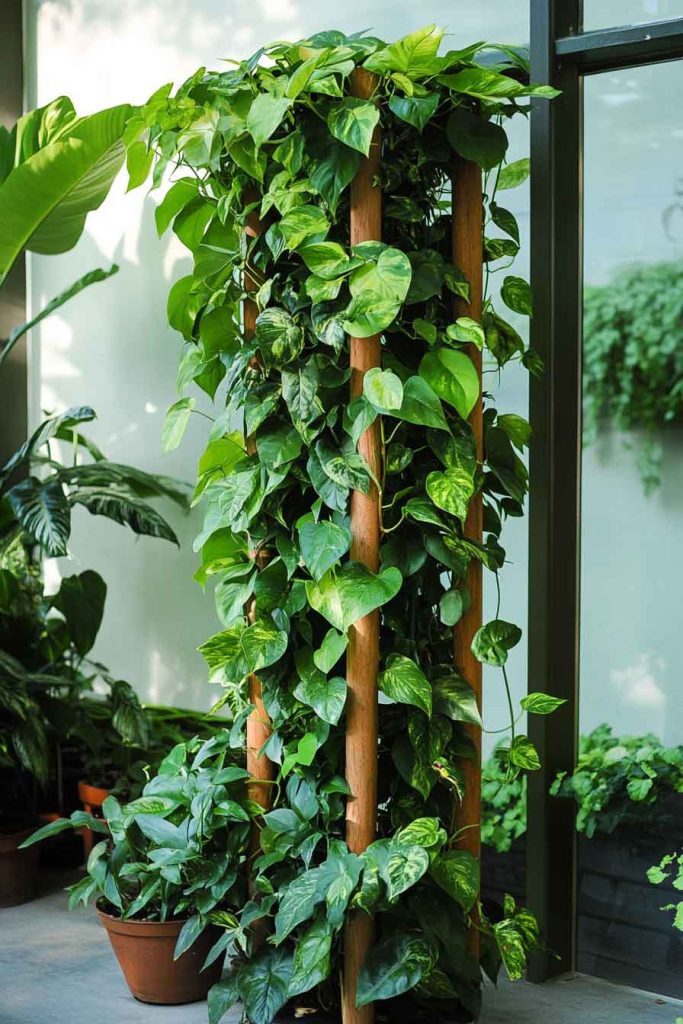 Mixed Climbing Plants on a Room Divider Trellis