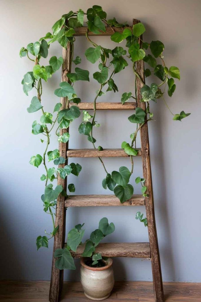 Climbing Philodendron on a Wooden Ladder