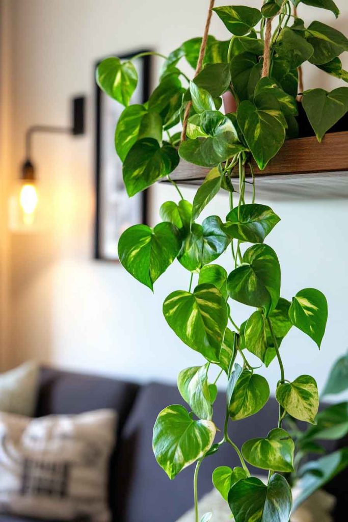 Pothos Cascading from Floating Shelf