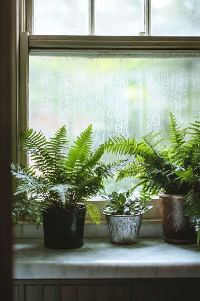 Ferns in Bathroom Window
