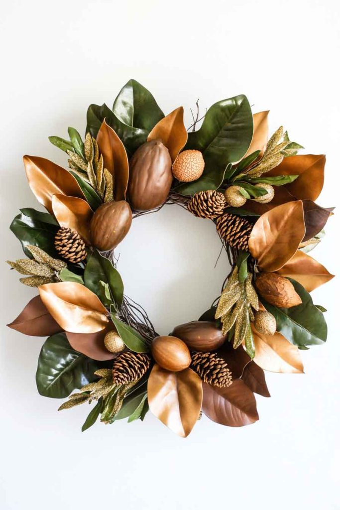 Elegant Magnolia Leaf Wreath with Gold Accents
