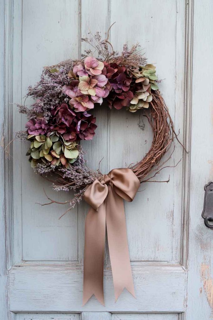 Sophisticated Hydrangea Wreath in Autumn Tones