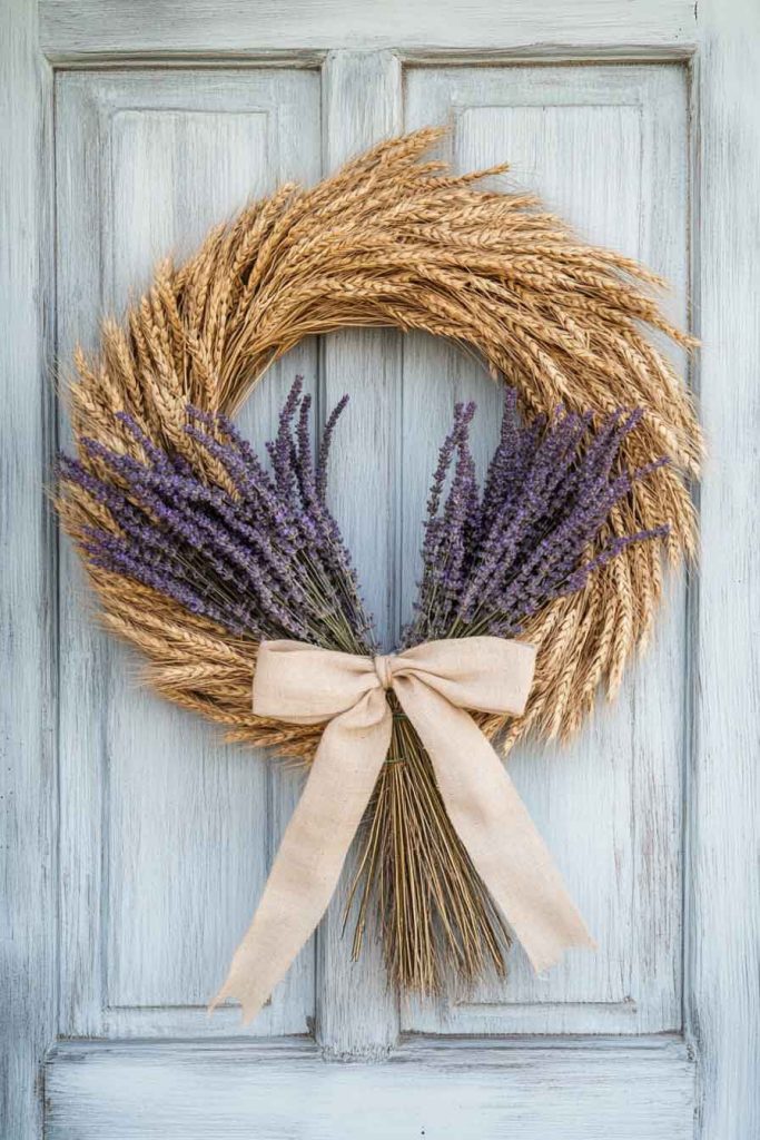 Natural Wheat Bundle Wreath with Lavender