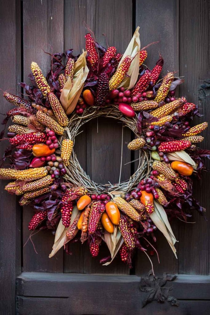 Festive Indian Corn and Husk Wreath