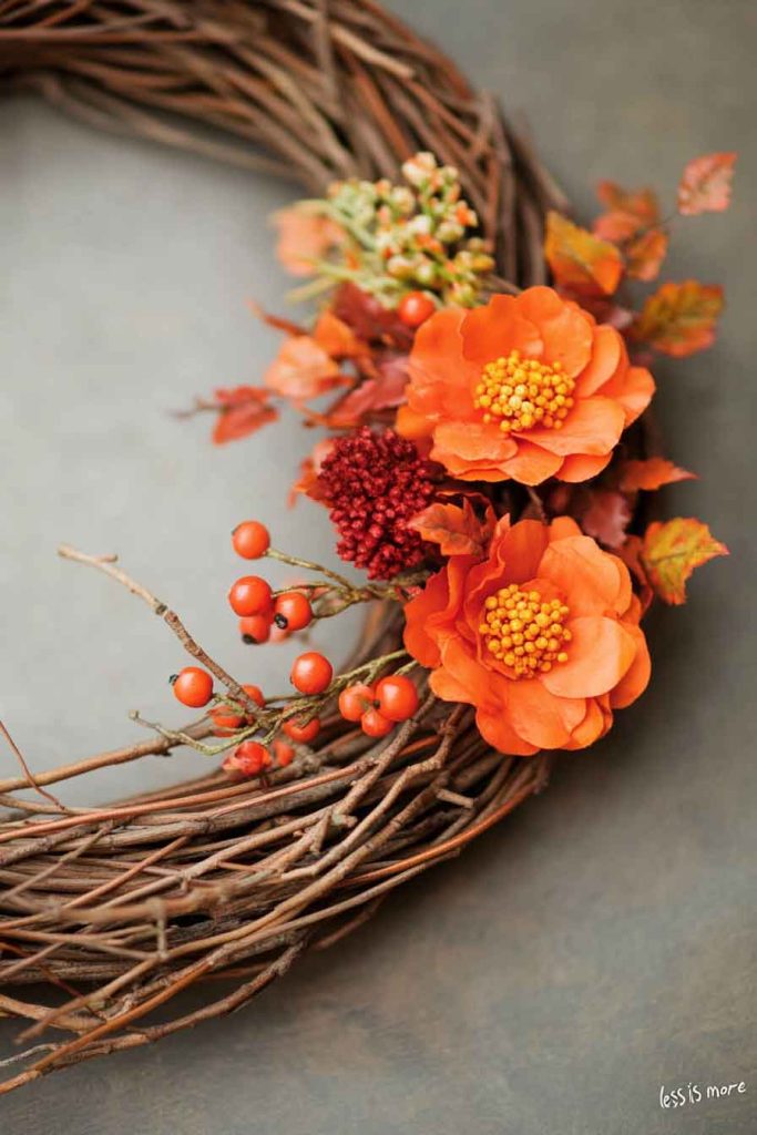 Rustic Twig Wreath with Orange Accents