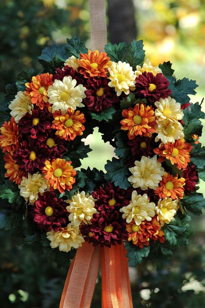 Traditional Mum Wreath in Fall Colors