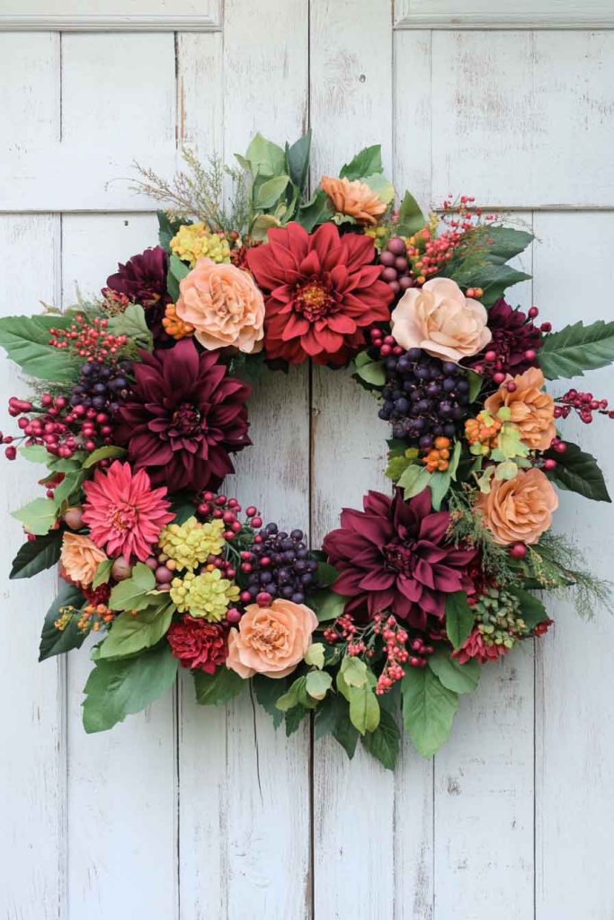 Vibrant Dahlia Wreath with Mixed Blooms