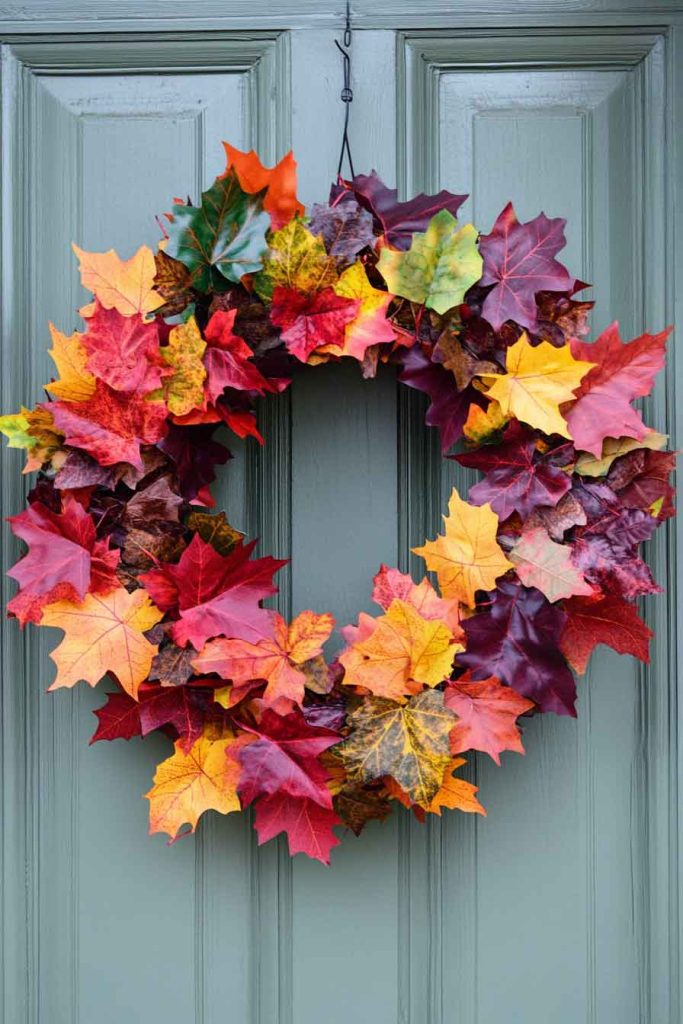 Colorful Fall Foliage Wreath with Varied Leaves