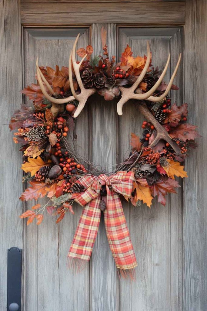 Elegant Antler Wreath with Fall Touches