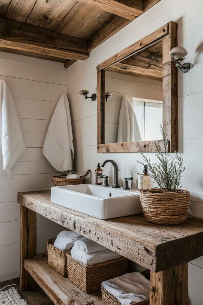 Rustic Boho Bathroom with Exposed Wood