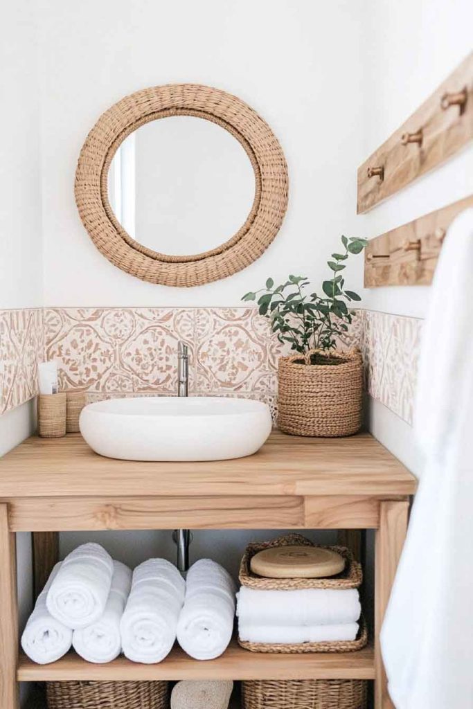 Small Boho Bathroom with Smart Storage