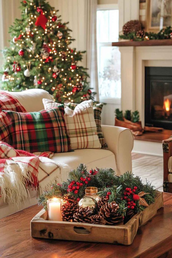 Classic Living Room with Plaid-Draped Sofa