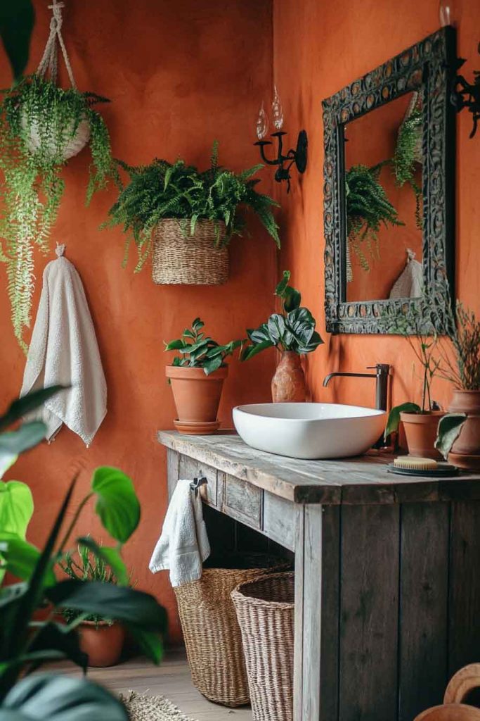 Earthy Boho Bathroom with Terracotta Accents
